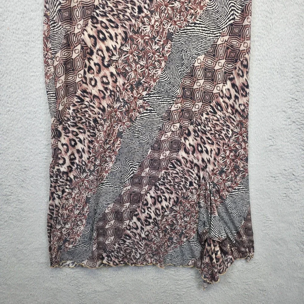 Vintage Kathie Lee Dress Womens XL Brown Patchwork Animal Print Floral Tie Neck‎